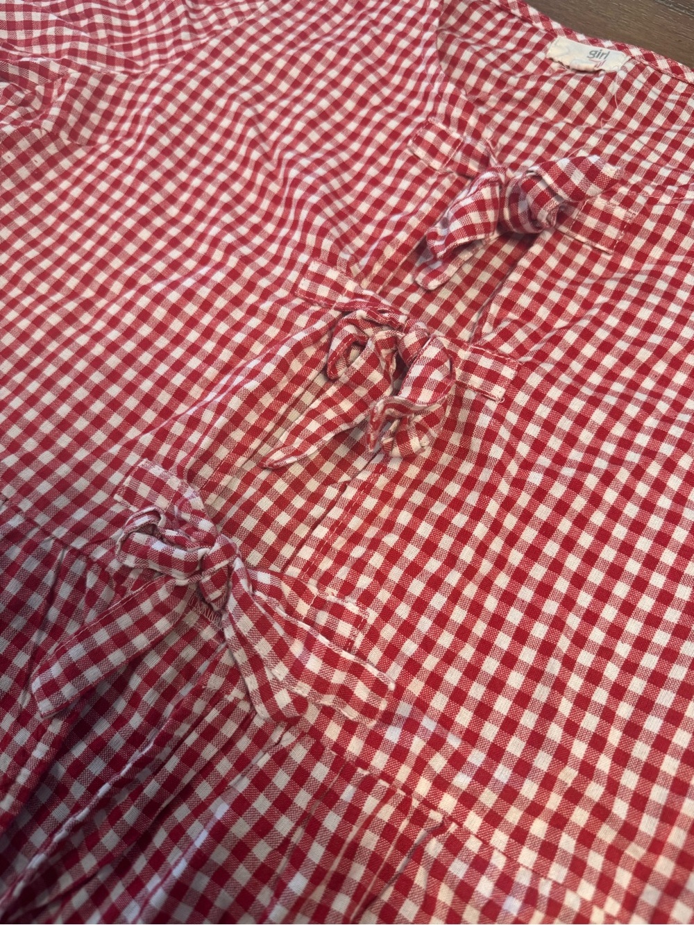 Red Gingham Tie-Front Peplum Blouse - Picture 2 of 6